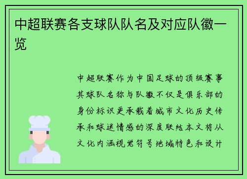 中超联赛各支球队队名及对应队徽一览